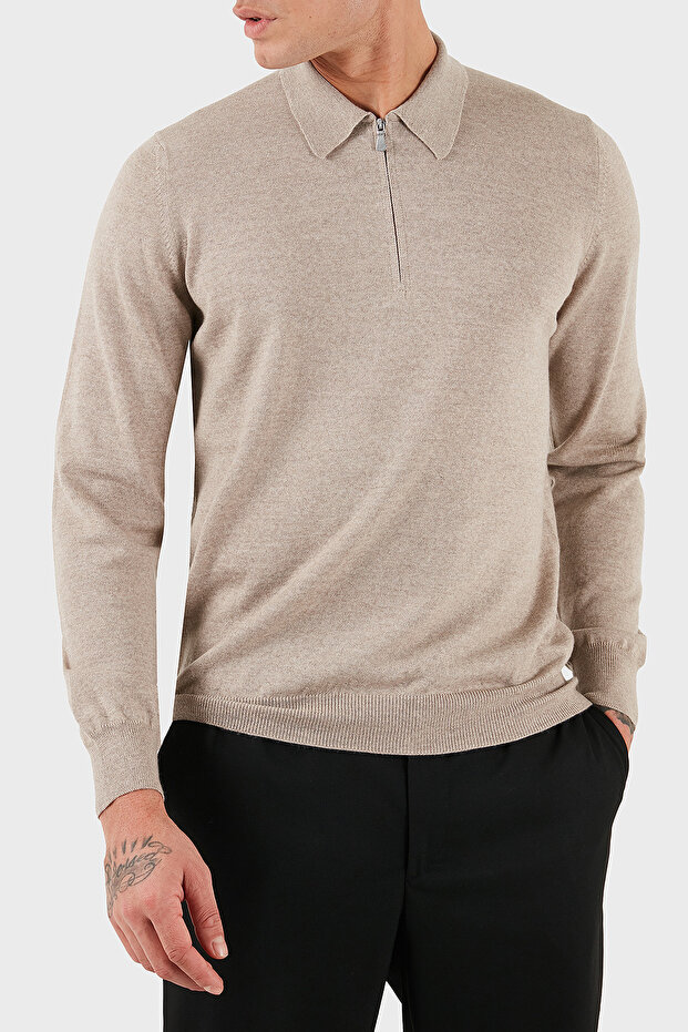 100% Wool Regular Fit Half Zip Polo Neck Sweater Men's Polo Neck Sweater 55125 14290 0