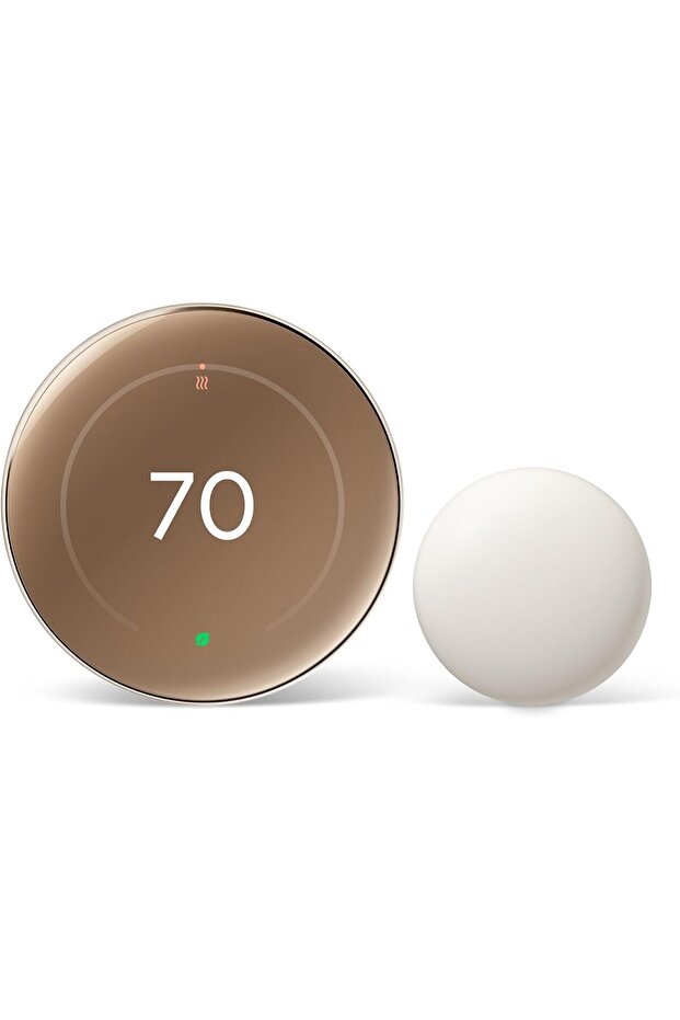 Nest Learning Thermostat (4th Gen, 2024) with Nest Temperature Sensor - Polished Gold