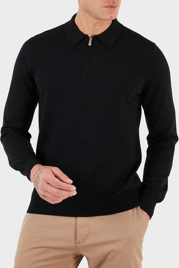 100% Wool Regular Fit Half Zip Polo Neck Sweater Men's Polo Neck Sweater 55125 14290 0