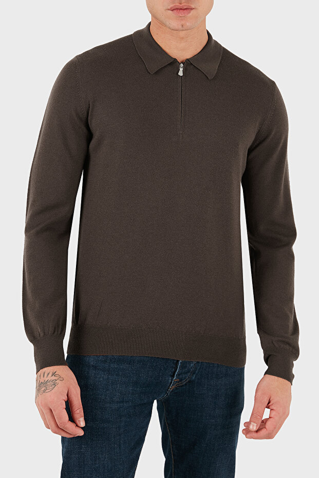 100% Wool Regular Fit Half Zip Polo Neck Sweater Men's Polo Neck Sweater 55125 14290 1