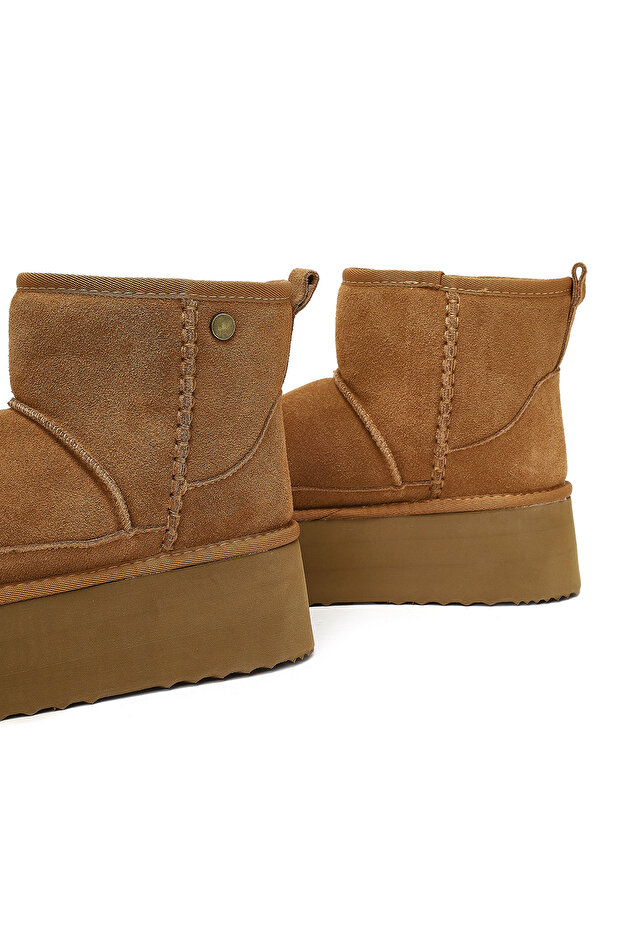 Kadın Camel Kalın Tabanlı Süet Deri Teddy Bot 25WFD492810 - 8