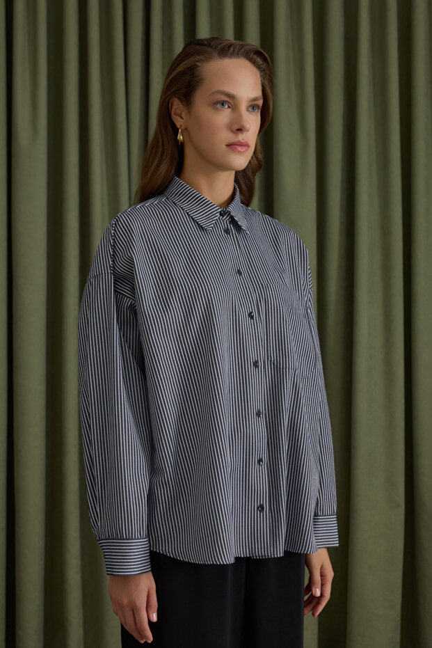 Çizgili Cotton Gömlek - 3