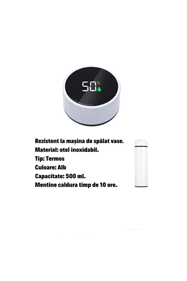 White thermos with temperature indicator and LED touch display, 500 ml - 2