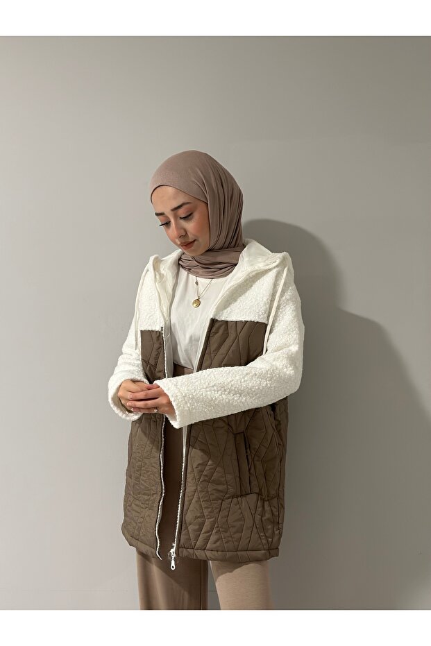 cu glugă Jumătate de pluș geacă matlasată - 5