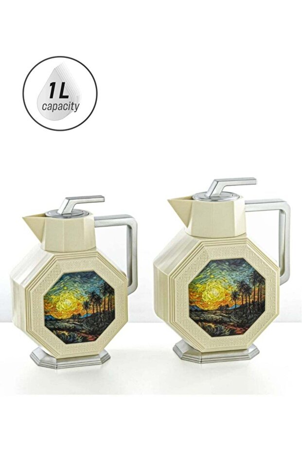 Thermos Flask Handmade Design 2Pc with Glass Insert 1L for Tea & Coffee