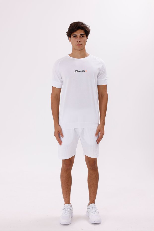 Crew Neck Chest Lettering Printed Comfortable Fit Short Sleeve Soft Textured T-Shirt