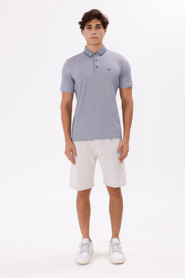 Mercerized Surface Lightly Shiny Buttoned Short-Sleeved Comfortable Fit Polo Neck T-Shirt