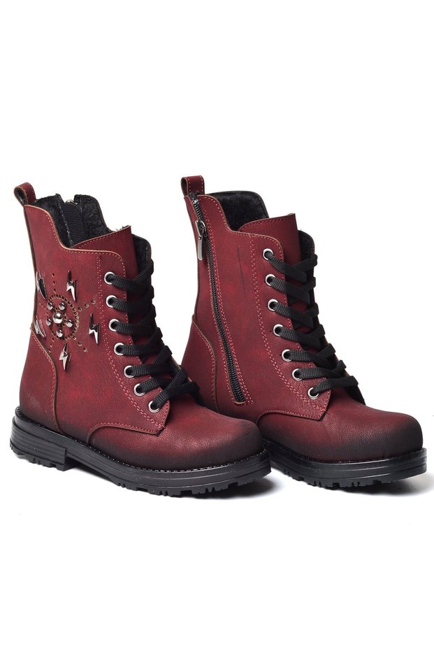 Girl's Lightning Boots E.10-Burgundy - 26