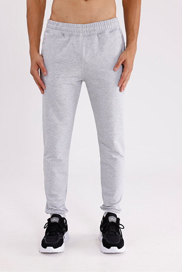 Melange Textured Elastic Waist Side Pockets Single Back Pocket Skinny Leg Sweatpants