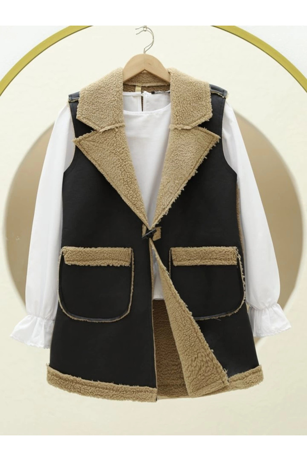 Lamb plush double pocket vest - mink - 1