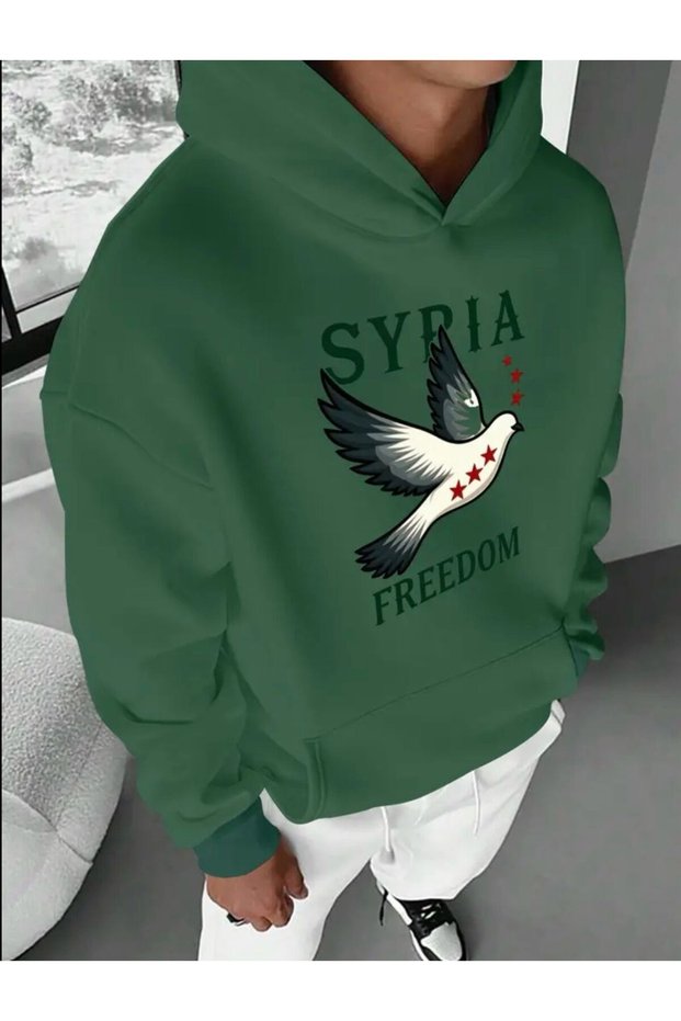 Syria Freedom Dove Printed Hooded Hoodie