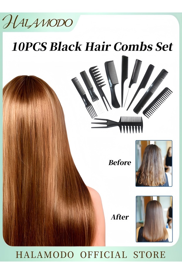 10PCS Black Hair Combs Set Professional Styling Comb Set Salon Barber Combs