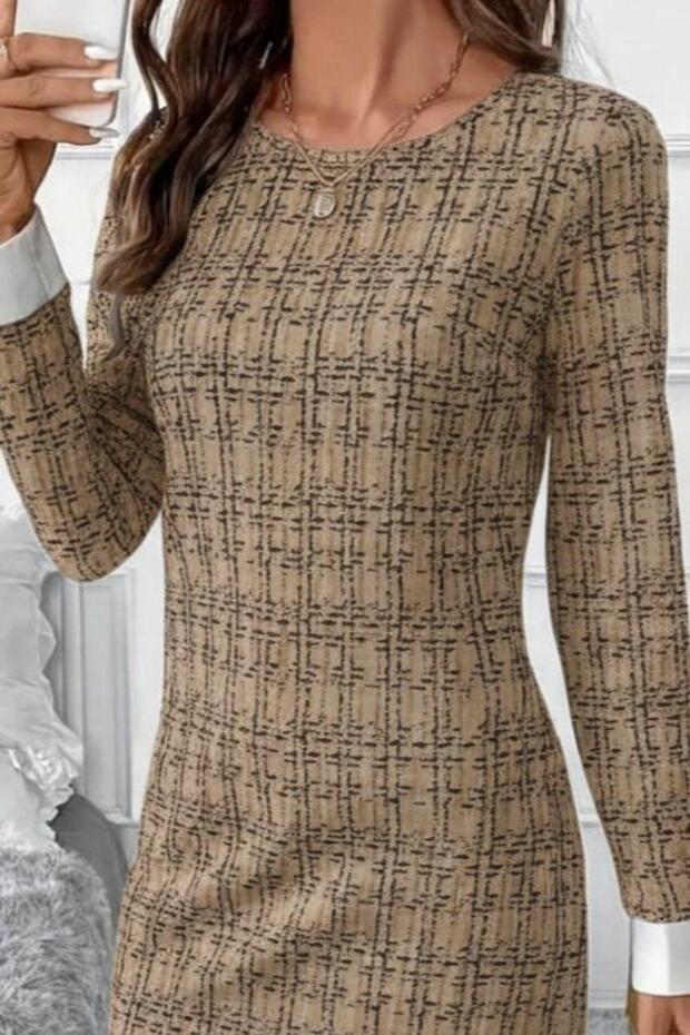 Şerit Detaylı Mini Dokuma Elbise - 2