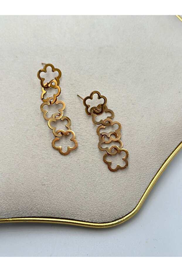 Row Flower Detail Dangle Earrings (Brass Plated)
