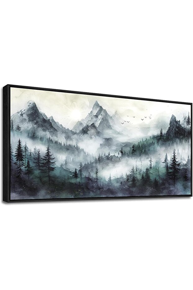 Foggy Forest Wall Pictures Canvas (50x100 cm Framed) – Forest Landscape for Home Decor