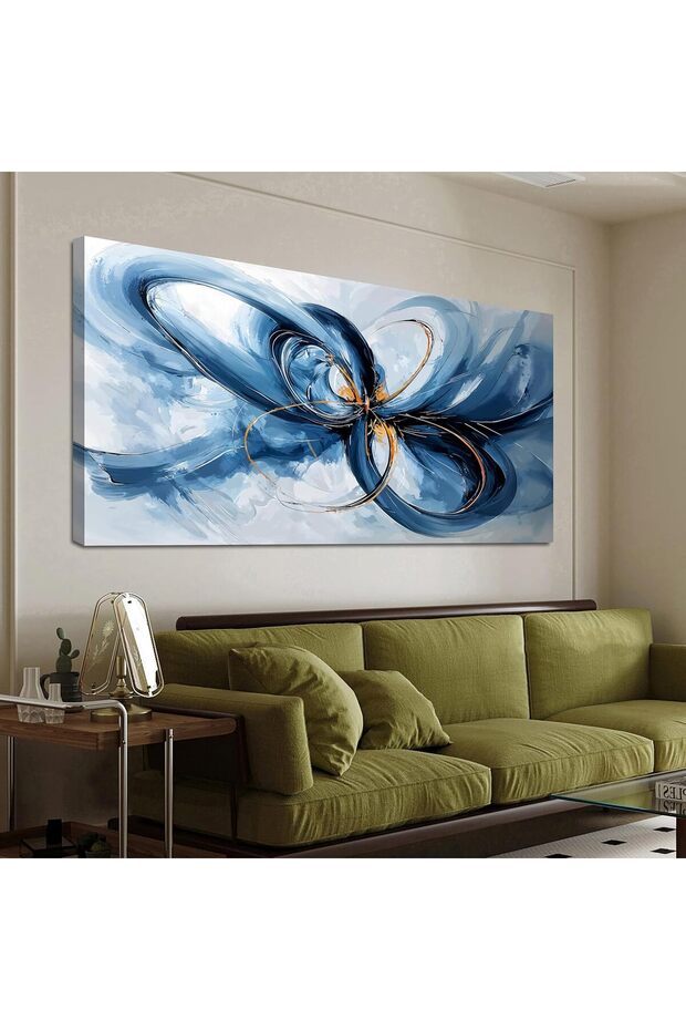 Blue Abstract Wall Art (50x100 cm) – Modern Framed Canvas Print