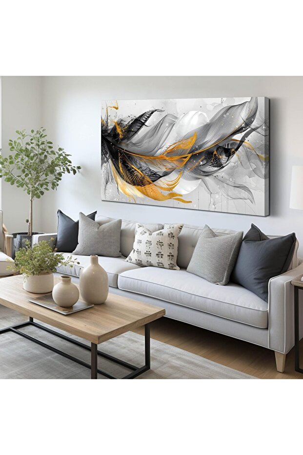 Black & White Feather Wall Art (50x100 cm) – Framed Modern Canvas Print