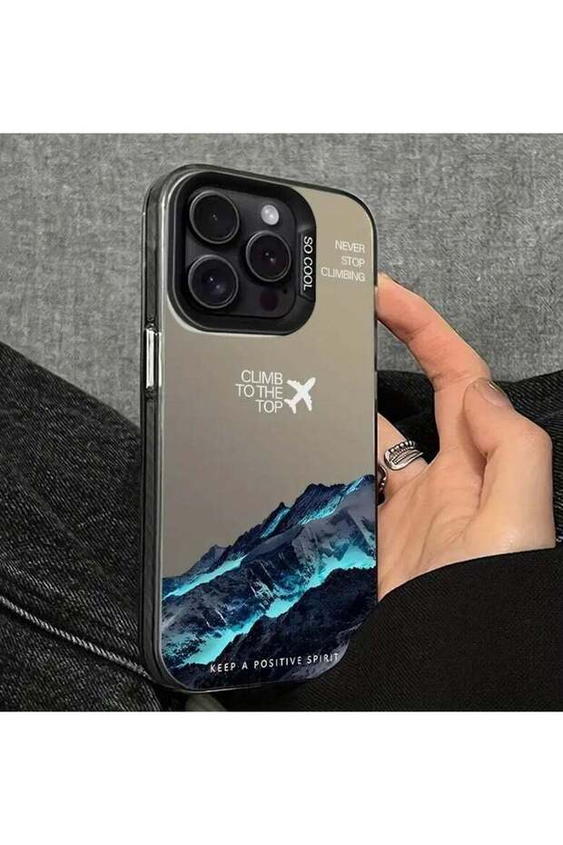 Black TPU Case with Blue Light Mountain Pattern for iPhone 14 Pro Max