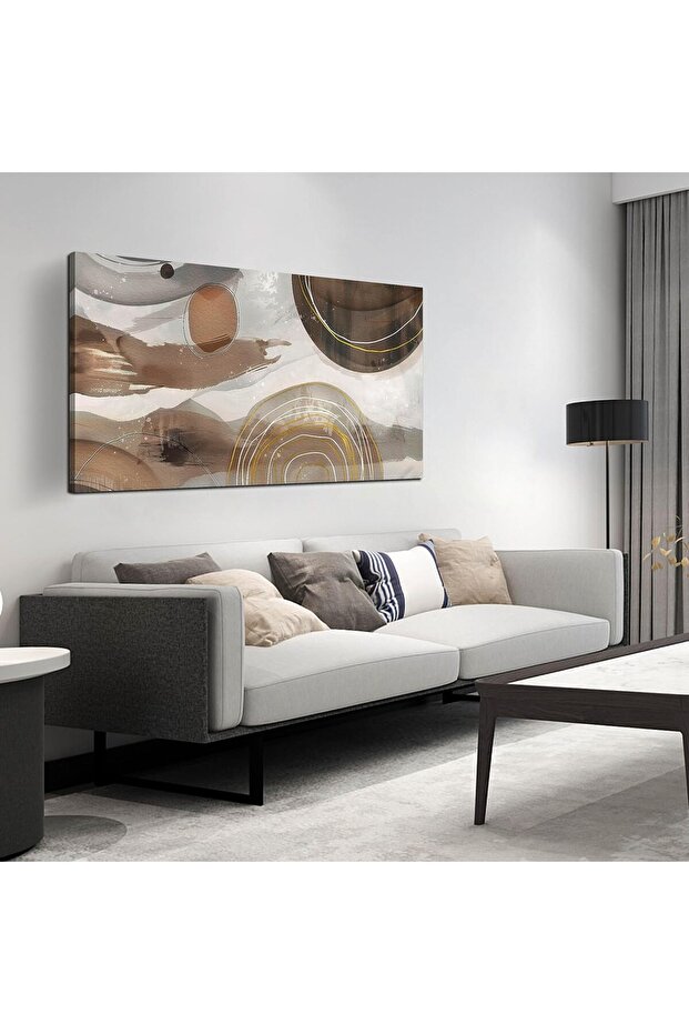 لوحة جدارية تجريدية باللونين الرمادي والبني من تصميم بوهو (60×120 سم) – قماش حديث مؤطر