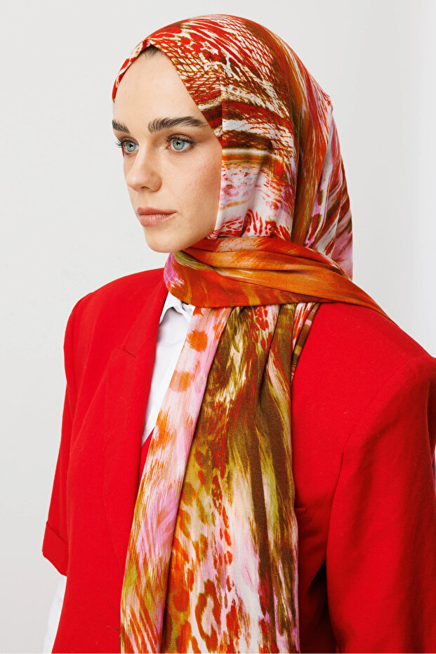 Orange Leopard Pattern Hemp Shawl - 1