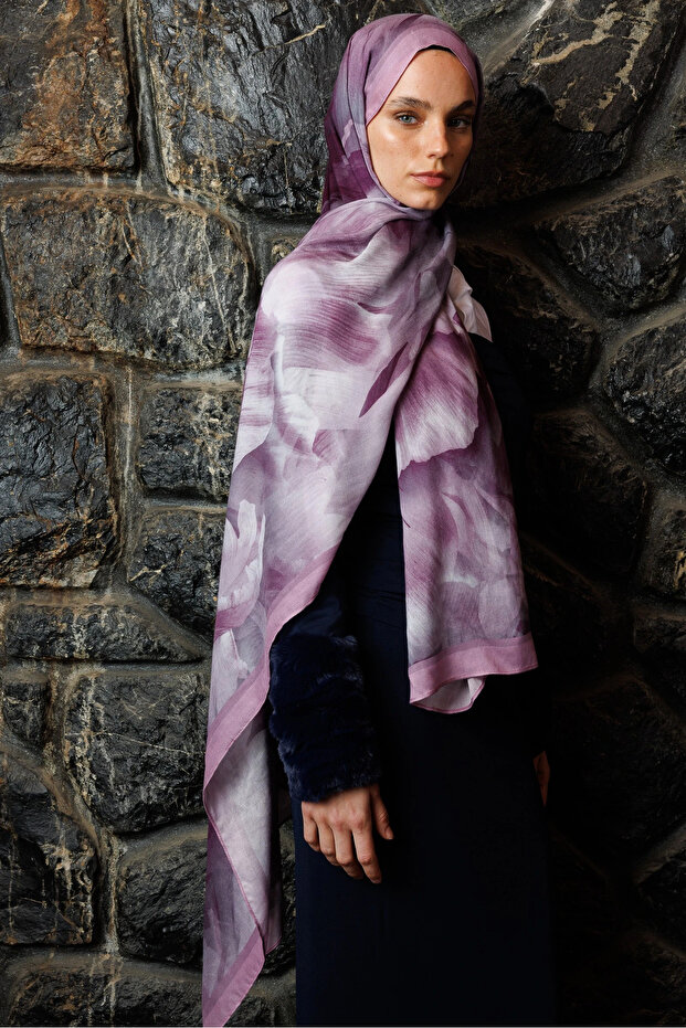 Lilac Fleur Pattern Hemp Shawl - 2