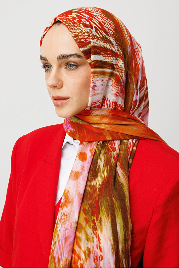 Orange Leopard Pattern Hemp Shawl - 8