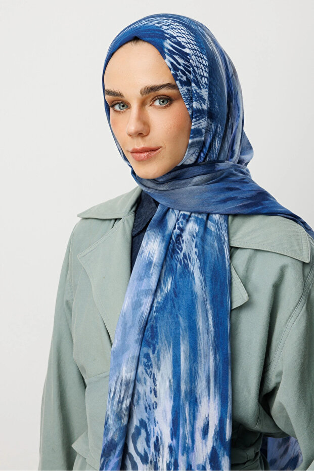 Indigo Leopard Pattern Ramie Shawl - 7