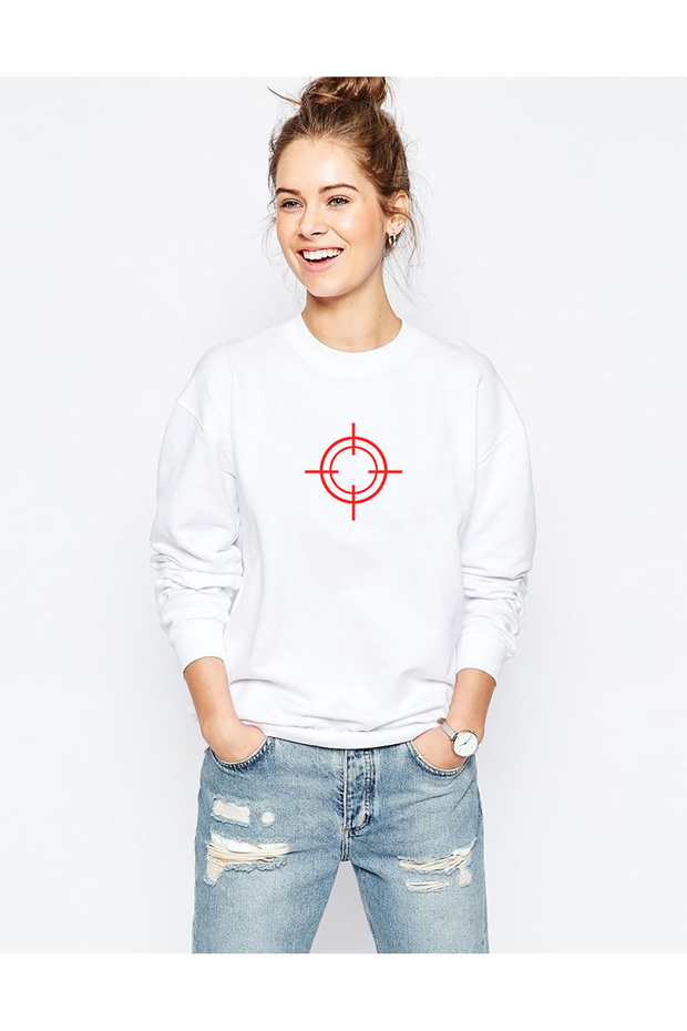 Storm Printed White Women's Knitted Sweatshirt Long Sleeve