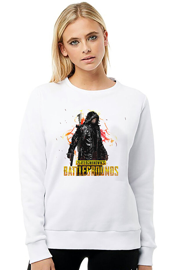 Pubg Playerunknown's Battlegrounds Soldier Printed White Women's Knitted Sweatshirt Long Sleeve