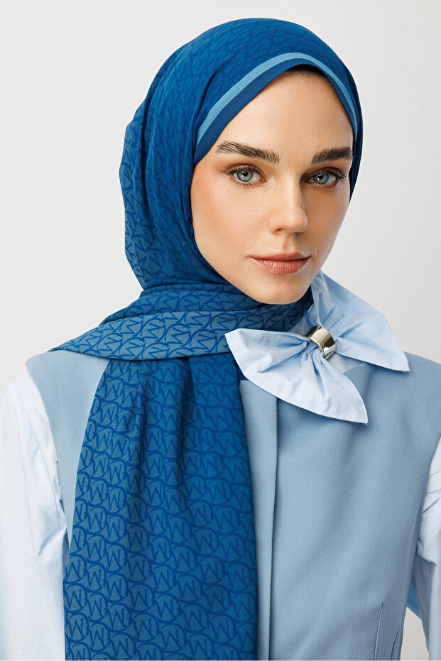 Indigo Monogram Hebei İpek Şal - 1