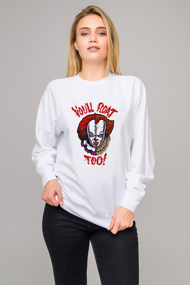 سويت شيرت Pennywise مطبوع نسائي أبيض محبوك بأكمام طويلة