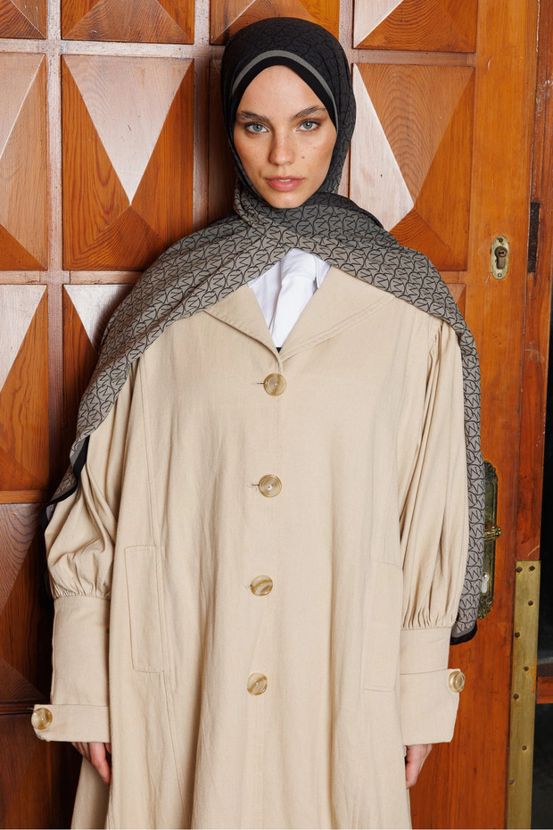 Siyah Monogram Hebei İpek Şal - 8