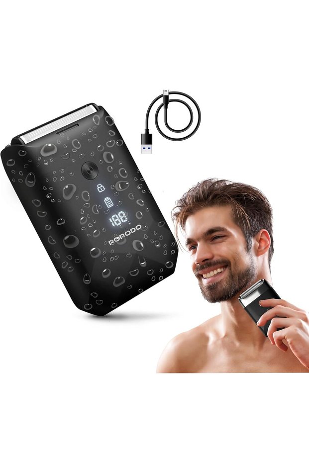 Dual-Blade Pocket Shaver, 8000RPM, IPX6 Waterproof, 60min Cordless, Digital Display - Black