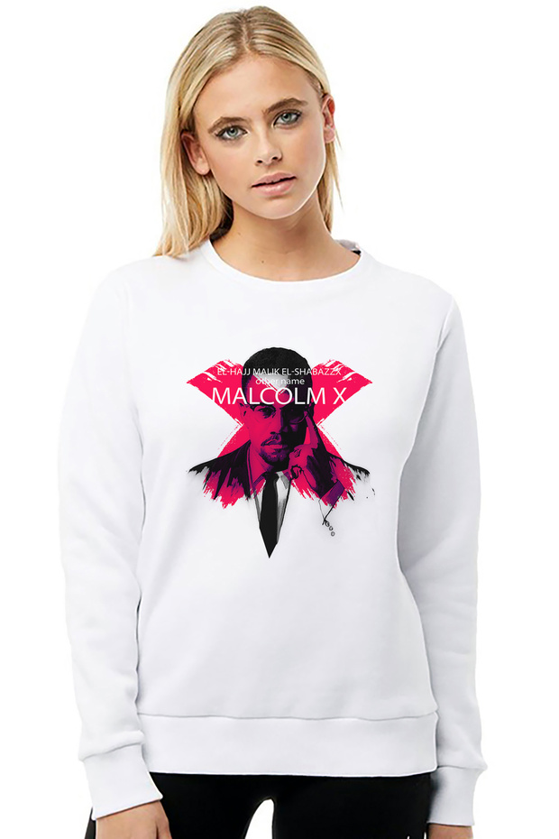 Malcolm X El Shabazz Printed White Women's Knitted Sweatshirt Long Sleeve