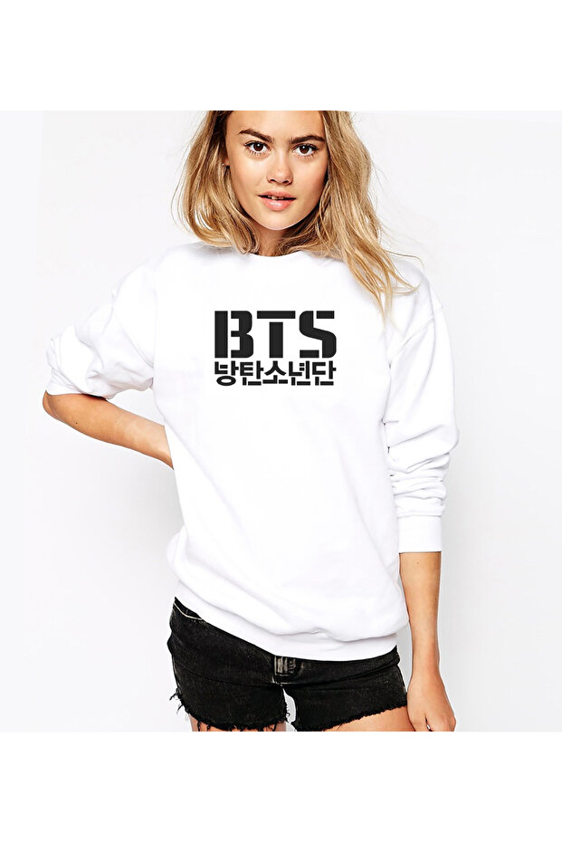 Kpop Bts Logo مطبوع سترة نسائية بيضاء محبوكة بأكمام طويلة