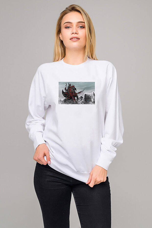Skyrim Epic Printed White Women's Knitted Sweatshirt Long Sleeve
