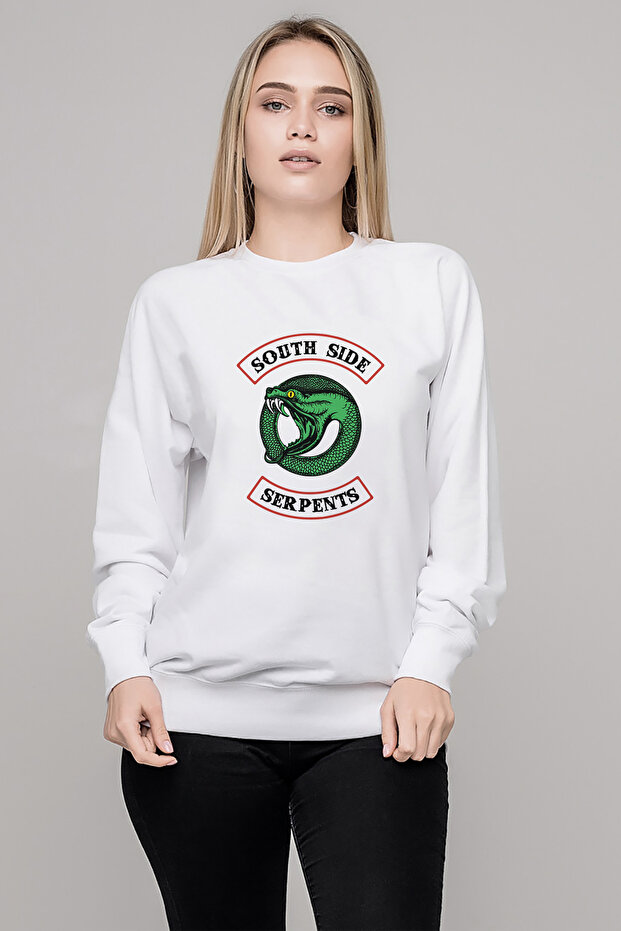 South Side Serpents Printed White Women's Knitted Sweatshirt Long Sleeve