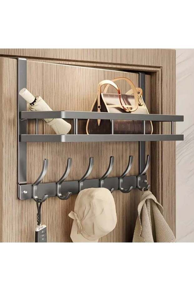 2-Tier Over Door Hook Rack with Shelf – Stainless Steel Hanging Organizer for Entryway, Bathroom,