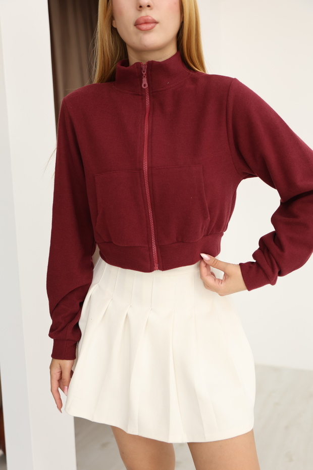 Grody.T Zippered Crop Thessaloniki Fabric Short Sweatshirt
