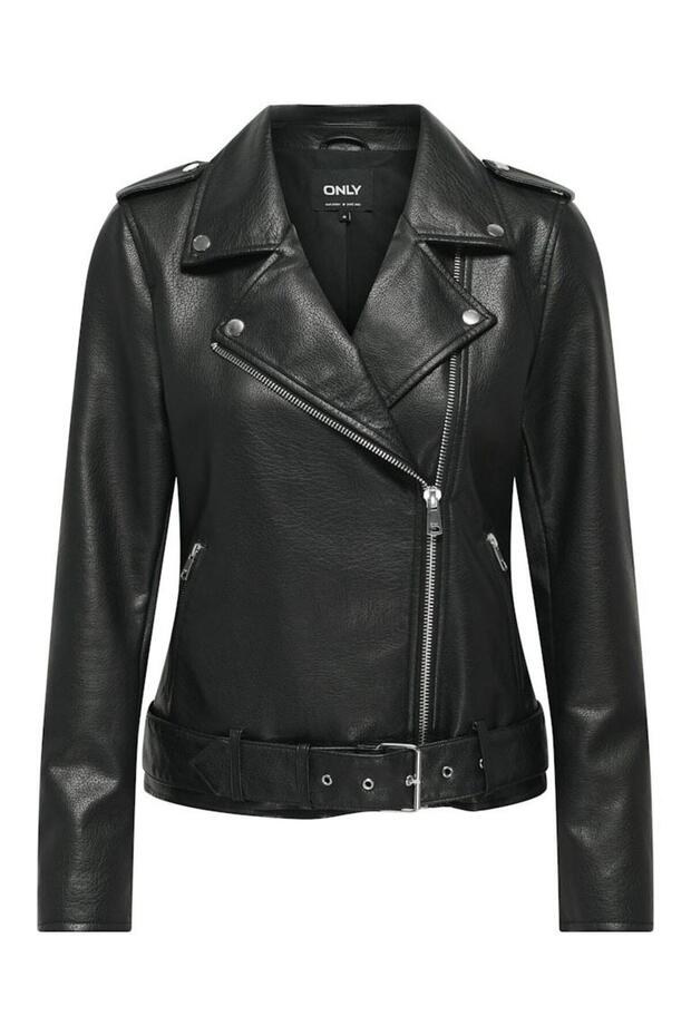 Women's Black Onlmille Faux Leather Biker Jacket Otw Jacket 15357332-Black