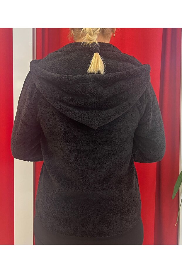 KAPŞONLU YARIM FERMUAR PELUŞ SWEAT - 3