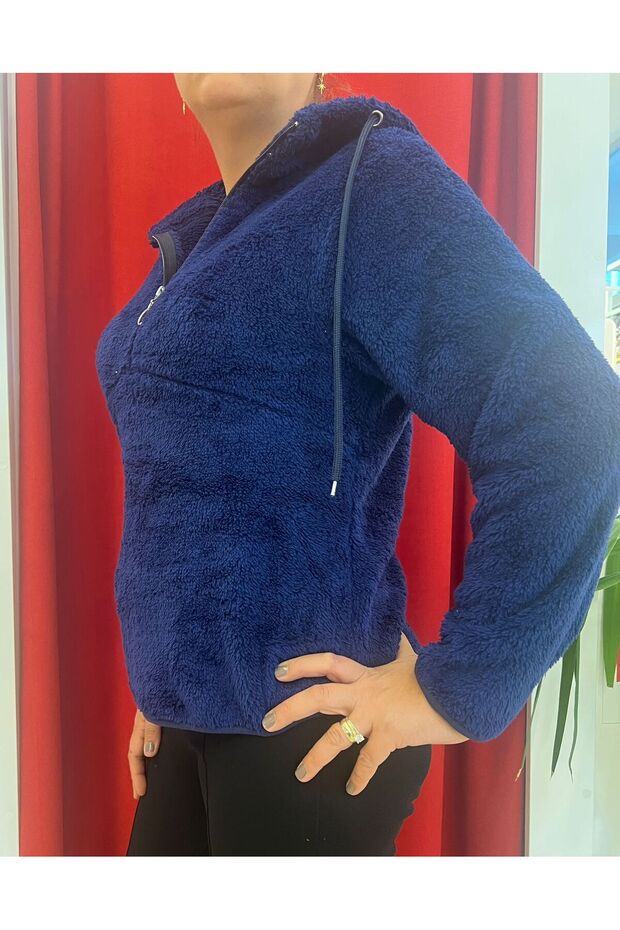 KAPŞONLU YARIM FERMUAR PELUŞ SWEAT - 3