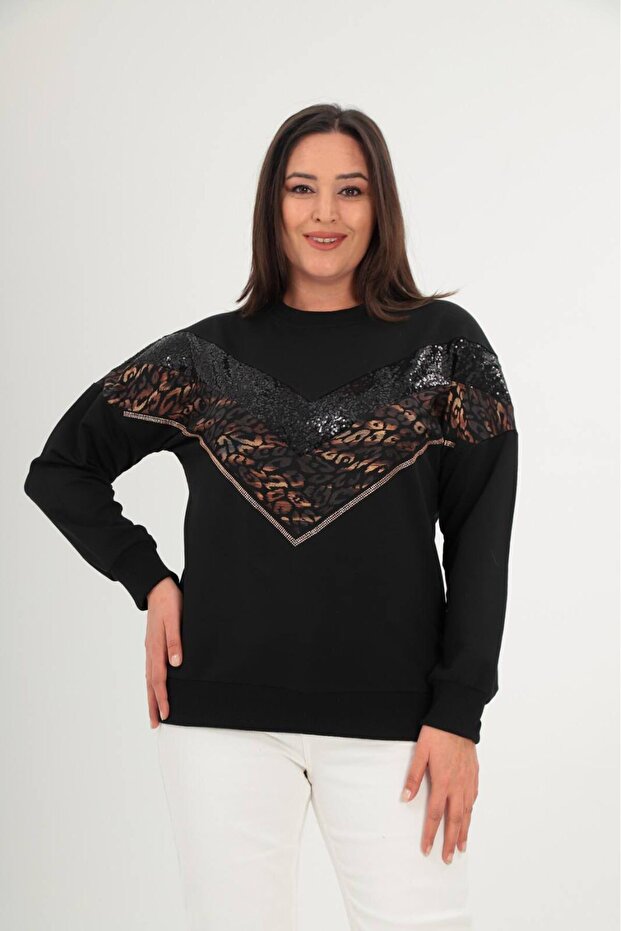 Leopard and Sequin Plus Size Sweat - 2