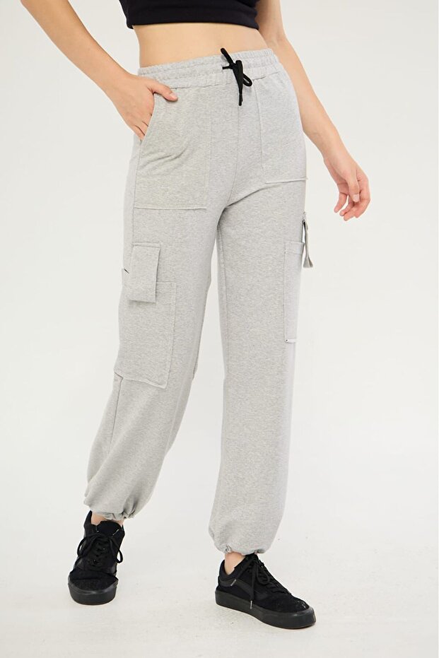 2 Thread Cargo Pocket Palazzo Pants with Waist Belt and String Tie
