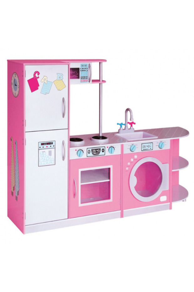 Large Adjustable Wooden Kids Kitchen Toy, Premium Pink Kitchen Playset, Kids Kitchen Playset - 1