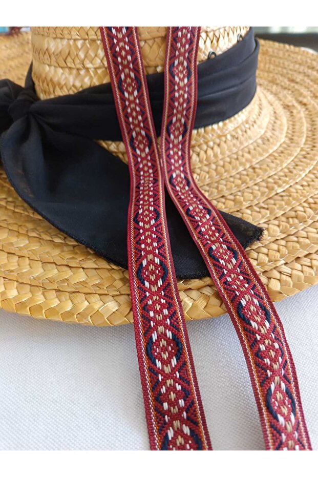 Dark Red Patterned Ethnic Stripe - 1