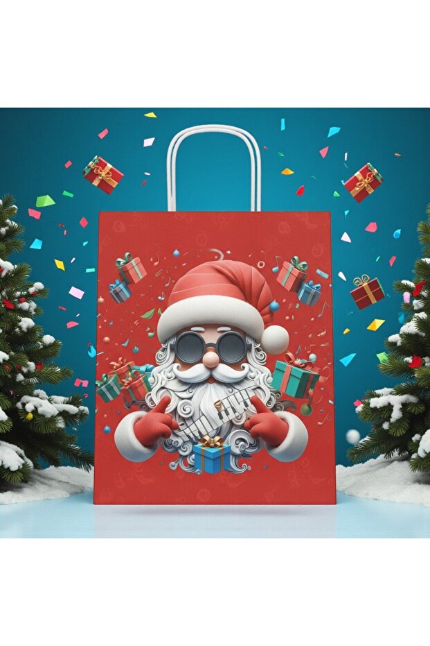 3-Piece Red Twist Handle Paper Gift Bag – Santa Claus Christmas Themed with Label (8X18X24 cm)