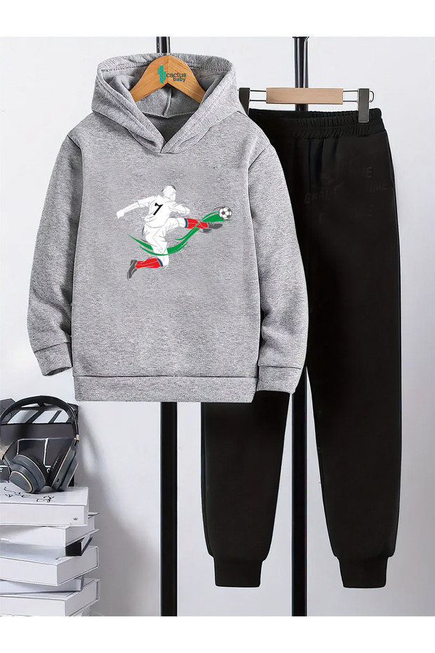 Hooded Sweatshirt Children's Bottom Top Set 3 Thread Cotton Football