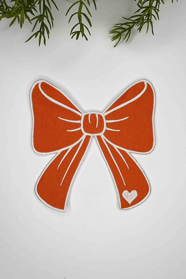 Ribbon-Shaped Orange Fabric White Embroidered Cocktail Napkin 1 Piece