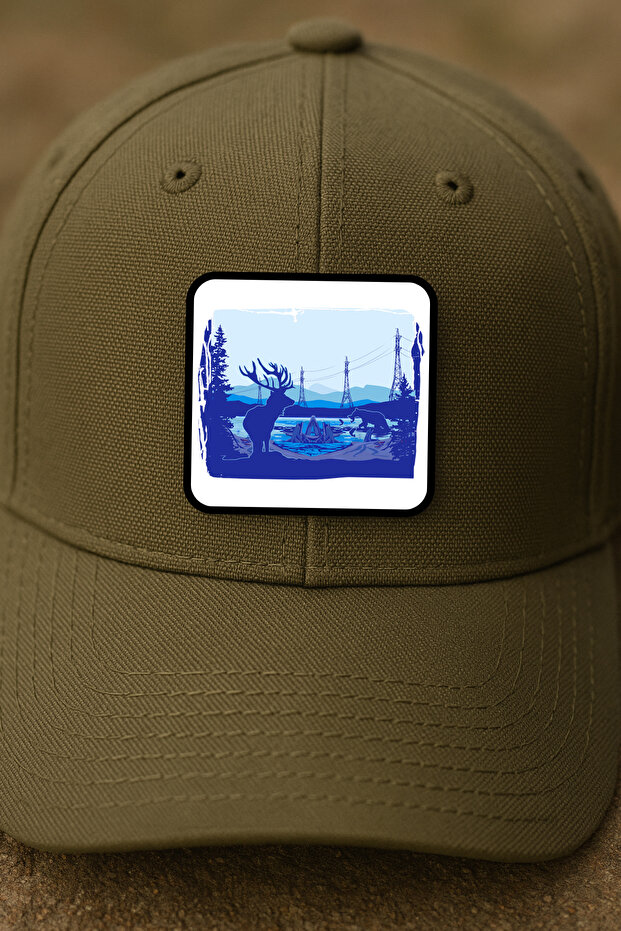 مطبوع رقعة / منديل / شعار بتصميم الغزلان والدب على الطراز الطبيعي - 3